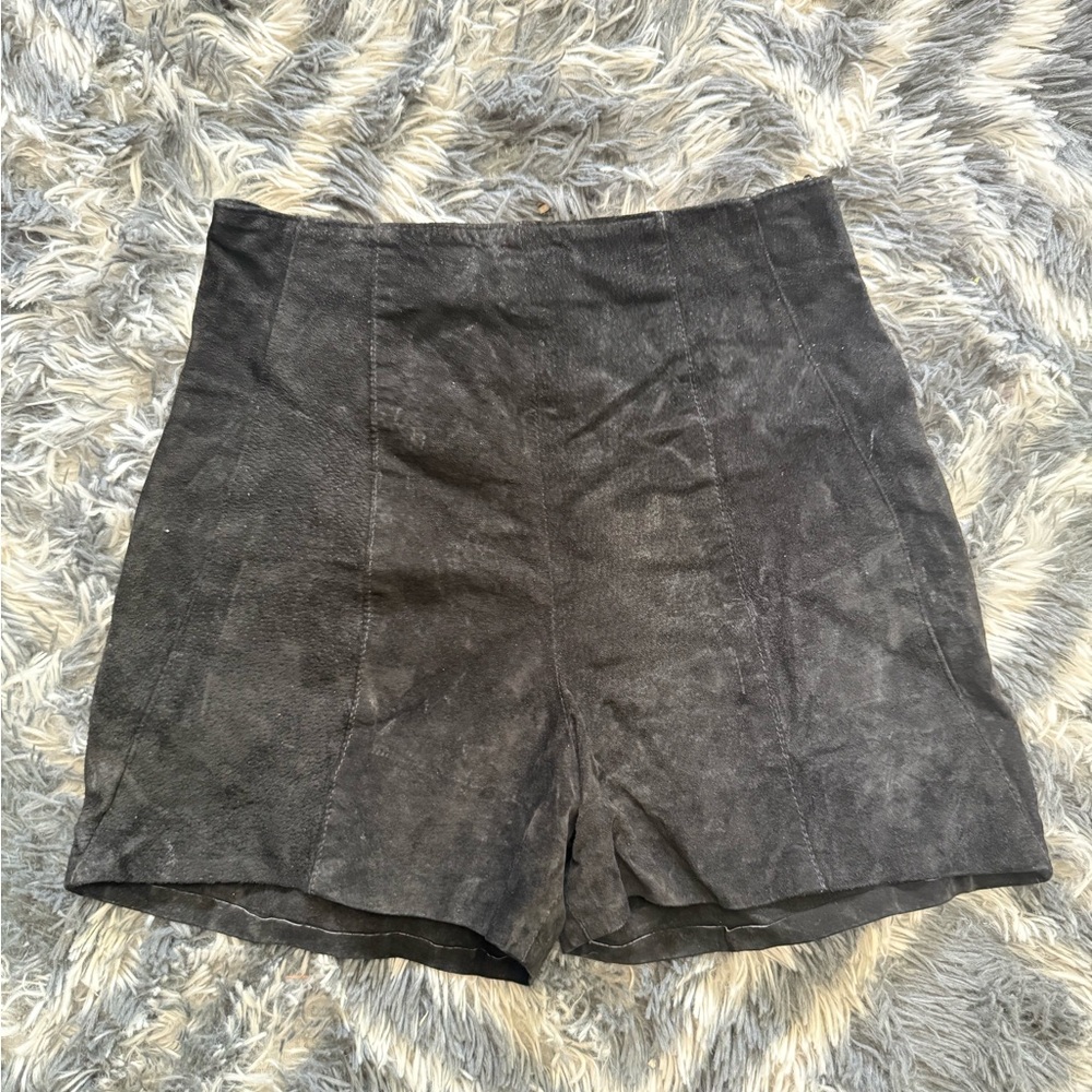 Firenze Vintage High-Waist Black Women's Genuine Leather Shorts Size 8